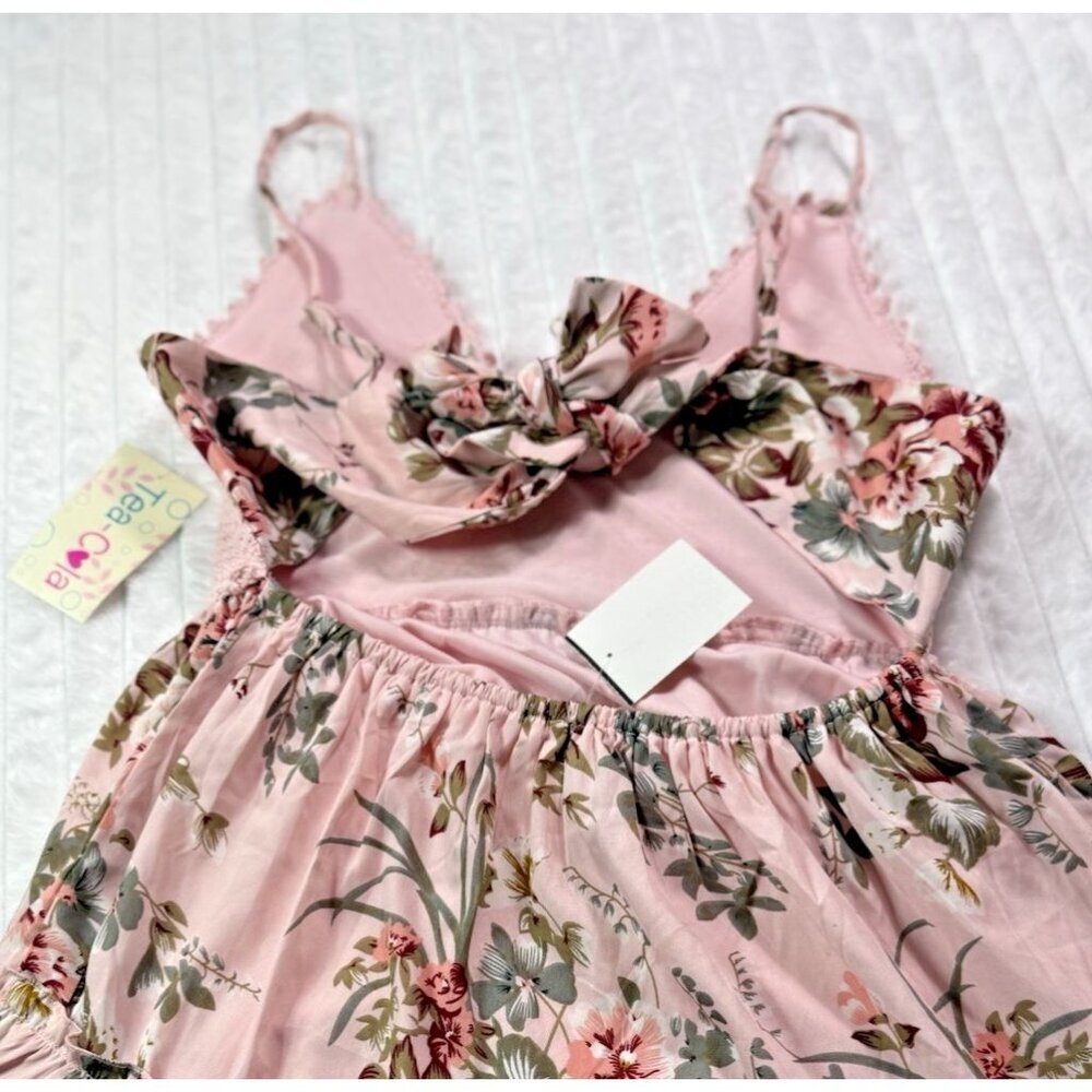 NWT Tea-Cola V-Neck Crochet Lined Strap Sleeveless Open Back Midi Dress Pink - Picture 6 of 6